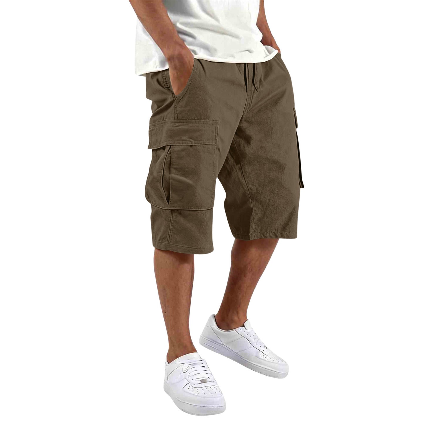 Men's Cotton Casual Cargo Shorts with Drawstring and Pockets