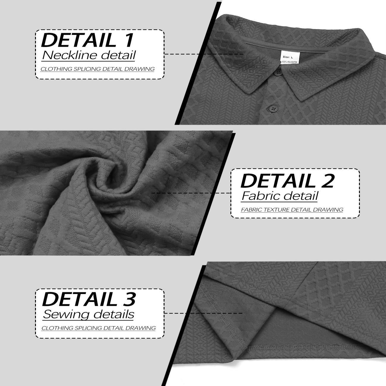 Autumn Essential Men's Jacquard Polo - Oversized Solid Color Quarter Button Long Sleeve
