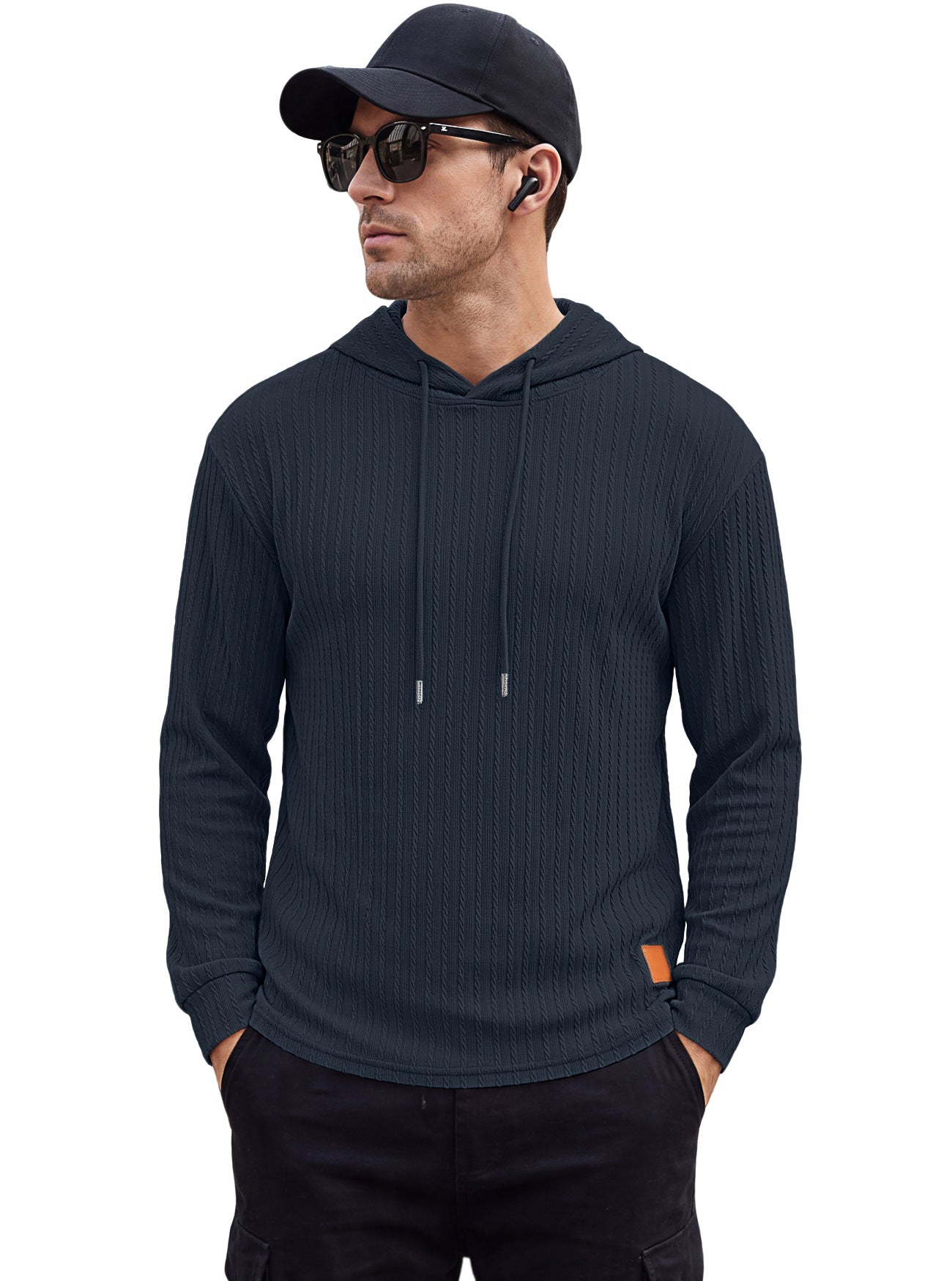 Men's Textured Hooded Polo - Quick-Dry Loose Knit Top
