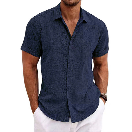Men's Linen Short Sleeve Button Down Casual Shirt