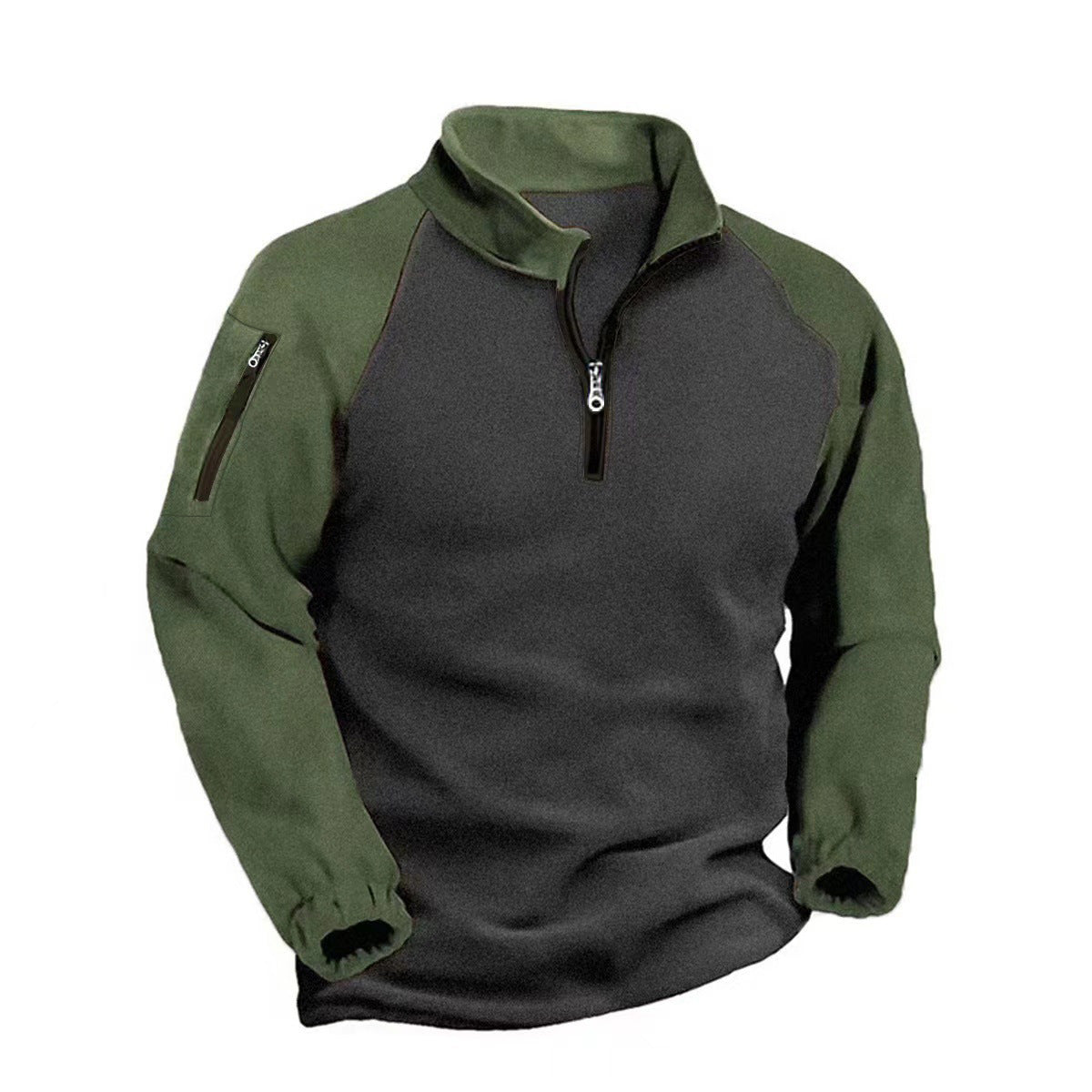 Men's Tactical Quarter-Zip Fleece Pullover - Color Block Stand Collar Sweatshirt for Outdoor & Casual
