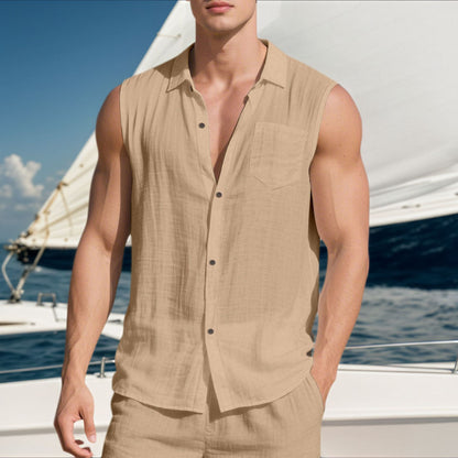 Men's Summer Trendy Linen Sleeveless Button Down Shirt
