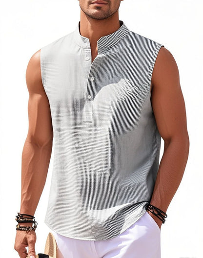 Men's Sleeveless Stand Collar Henley Shirt, Casual Tank Top