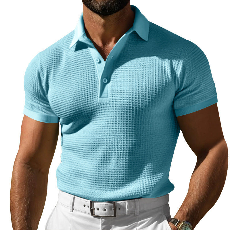 Men's Waffle-Knit Polo Shirt - Summer Short Sleeve Breathable Casual Golf T-Shirt