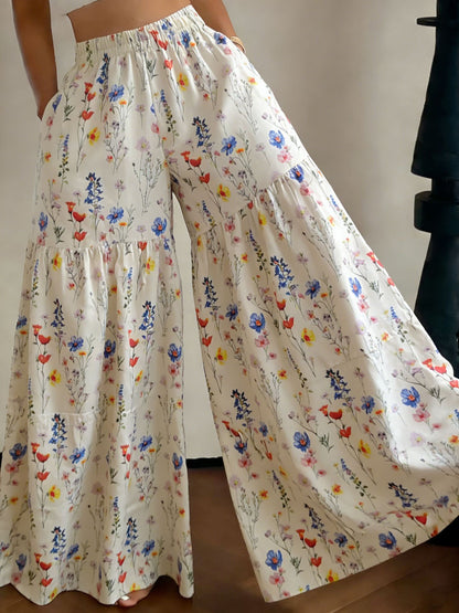 Women's 2026 New Floral High Waist Wide Leg Pants - Lightweight Flowy Boho Palazzo Trousers with Pockets for Casual Summer Wear
