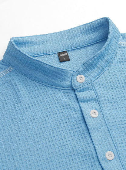 Men's Waffle-Knit Henley Long Sleeve Shirt - Casual Slim Fit Tops with Contrast Trim
