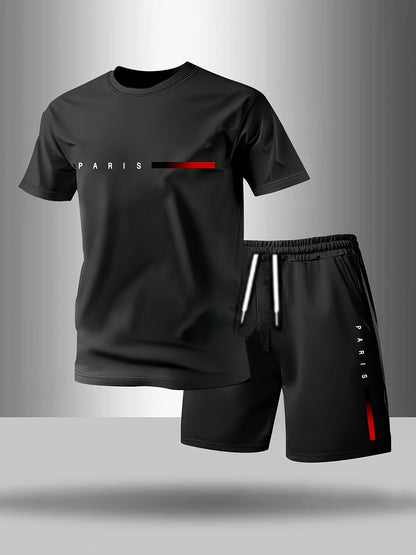 Men's Paris Print Short Sleeve & Shorts Set