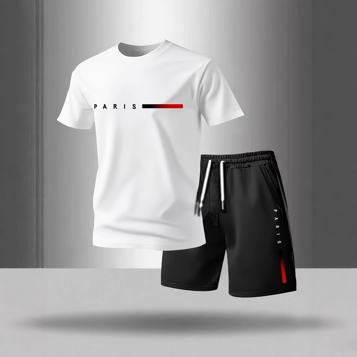 Men's Paris Print Short Sleeve & Shorts Set