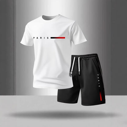 Men's Paris Print Short Sleeve & Shorts Set