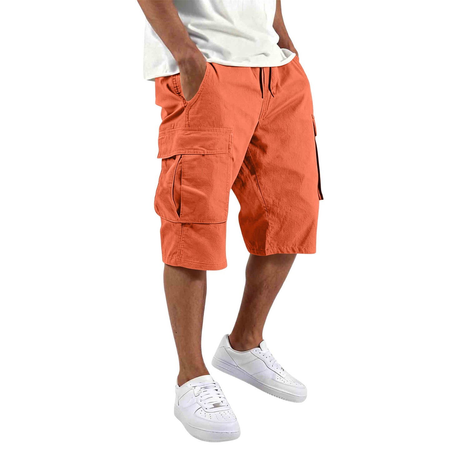Men's Cotton Casual Cargo Shorts with Drawstring and Pockets