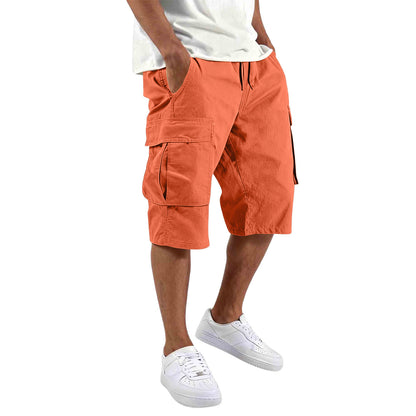 Men's Cotton Casual Cargo Shorts with Drawstring and Pockets
