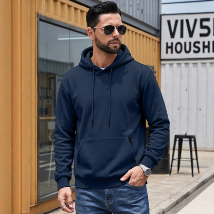 Men's Standard Weight Comfort Fit Hoodie - Solid Color with Kangaroo & Hidden Zipper Pockets
