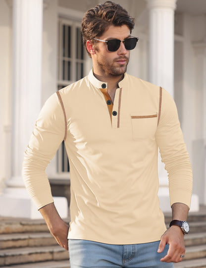 Men's Long Sleeve Henley with Contrast Trim