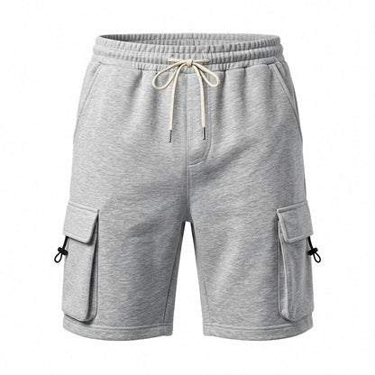 Men's Heavyweight French Terry Cargo Shorts - Knit Drawstring Casual Sweat Shorts with Pockets