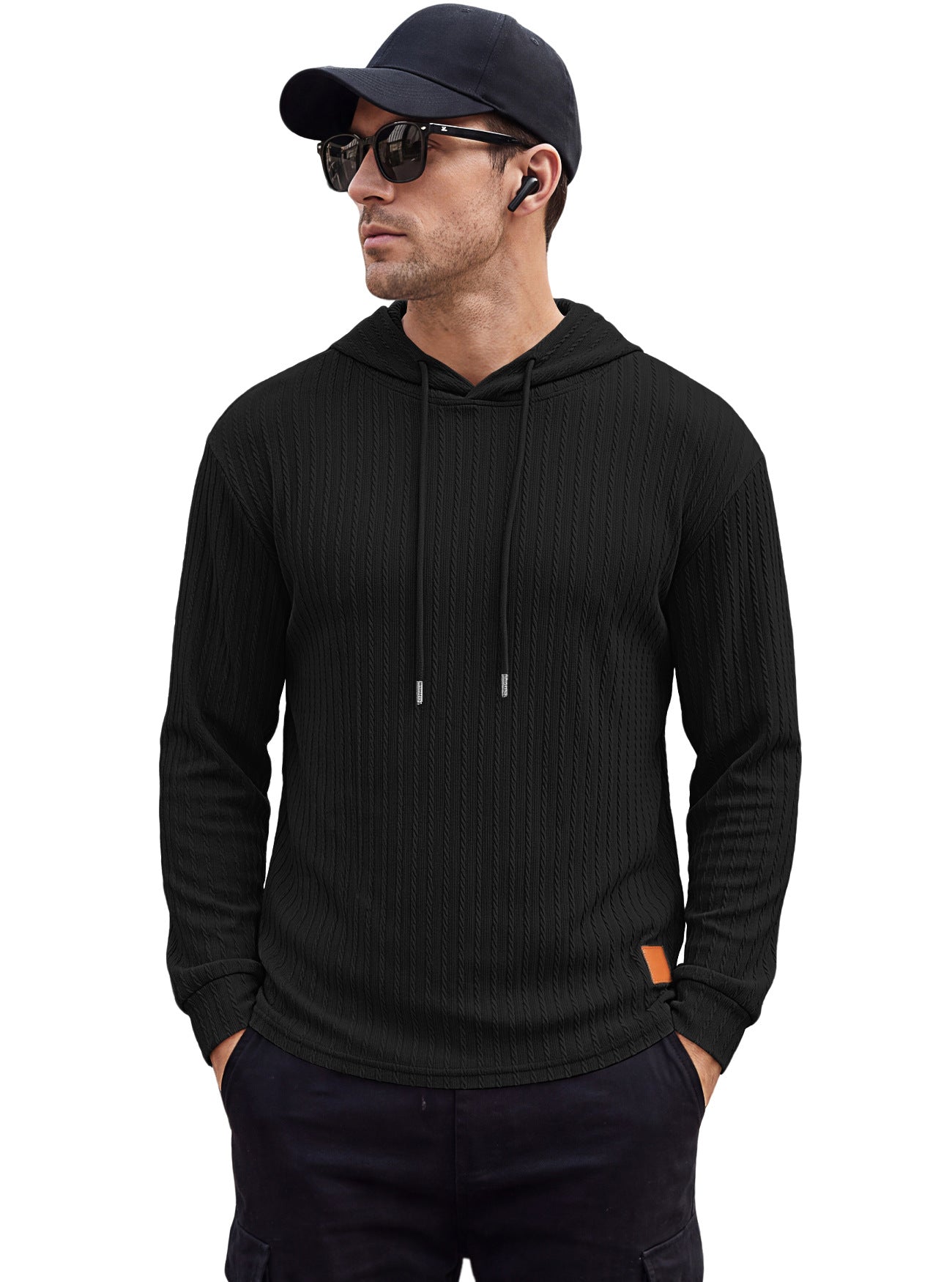 Men's Textured Hooded Polo - Quick-Dry Loose Knit Top