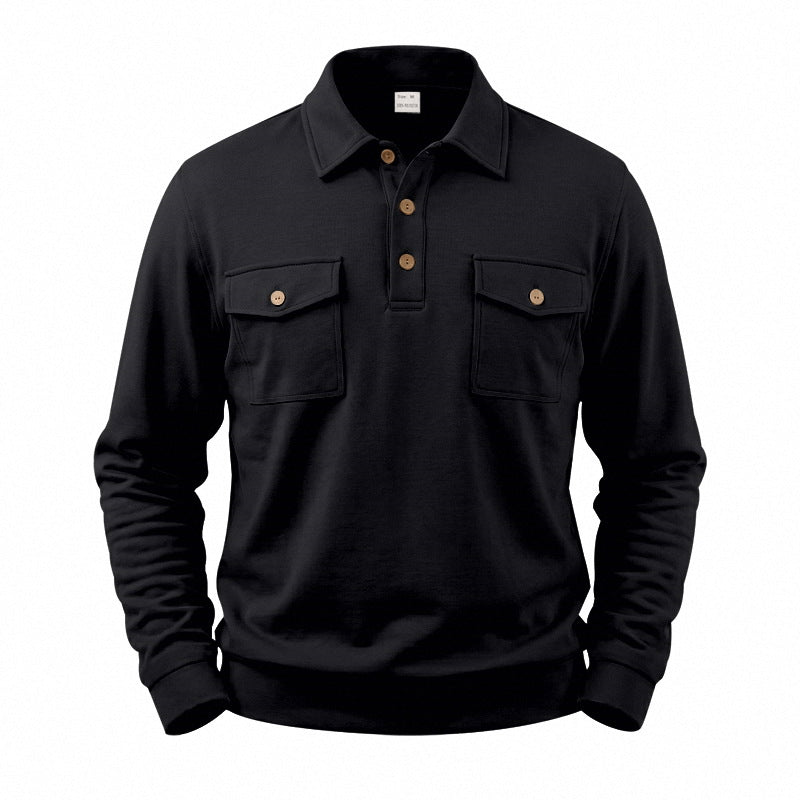 Men's Vintage Workwear Loose Fit Polo Collar Sweatshirt