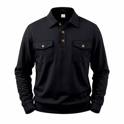Men's Vintage Workwear Loose Fit Polo Collar Sweatshirt