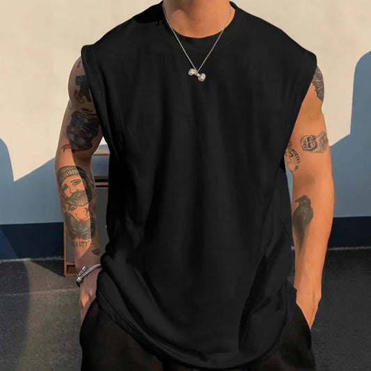 Men's Solid Color Loose Fit Tank Top, Casual Sleeveless Crew Neck Tee, Lightweight Big Size Vest for Summer