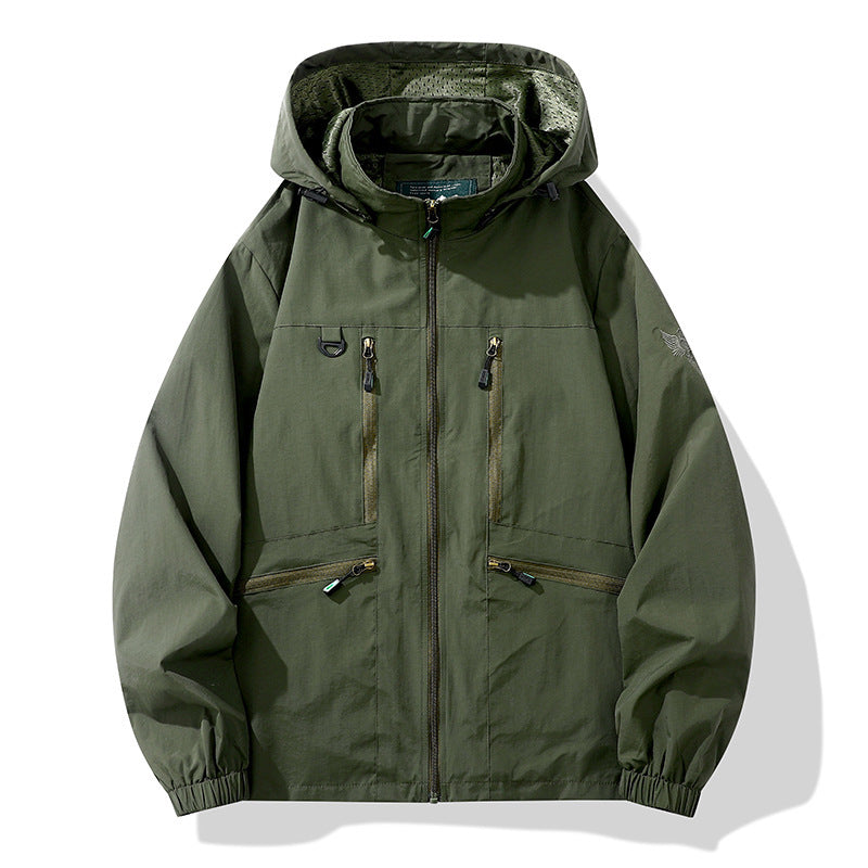 Men's Hooded Cargo Windbreaker – Windproof, Waterproof, Casual Outdoor Jacket