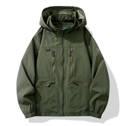 Men's Hooded Cargo Windbreaker – Windproof, Waterproof, Casual Outdoor Jacket