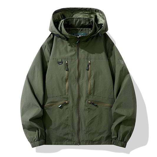 Men's Hooded Cargo Windbreaker – Windproof, Waterproof, Casual Outdoor Jacket