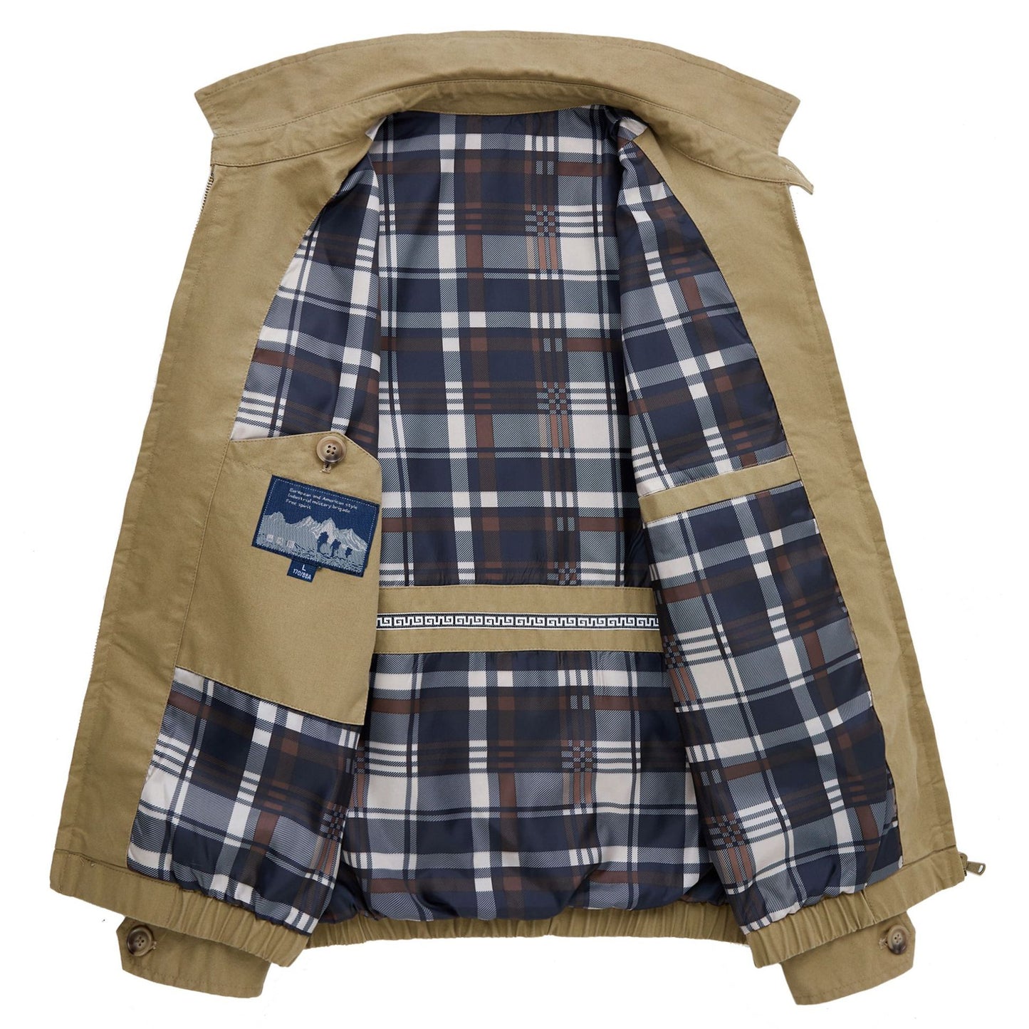 Men's Cotton Utility Jacket Spring & Fall Casual Solid Color Loose Fit Workwear Style Coat with Plaid Lining
