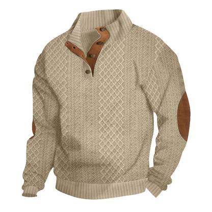 Men's Quarter-Zip Jacquard Sweater - Long Sleeve Mock Neck Pullover with Elbow Patches