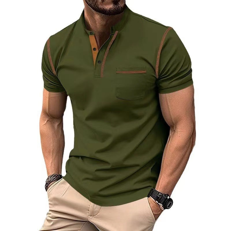 Men's Short Sleeve Henley Shirt, Quick Dry Casual Slim Fit Tee with Contrast Trim