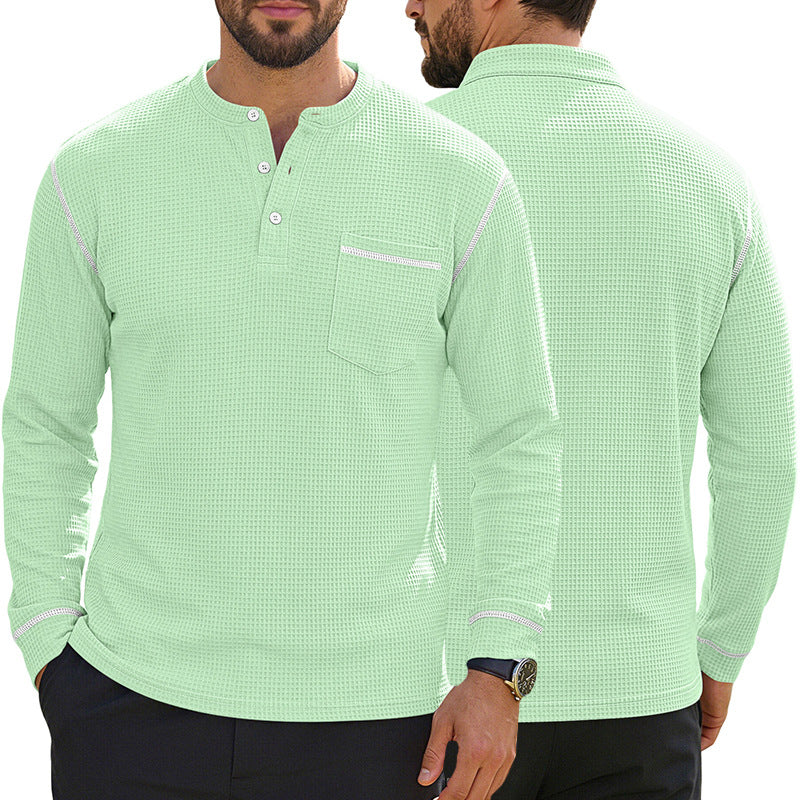 Men's Waffle-Knit Henley Long Sleeve Shirt - Casual Slim Fit Tops with Contrast Trim