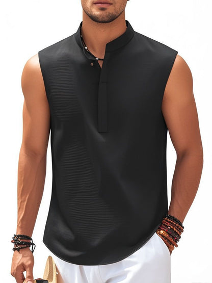 Men's Sleeveless Stand Collar Henley Shirt, Casual Tank Top