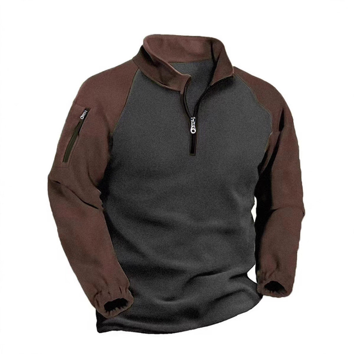 Men's Tactical Quarter-Zip Fleece Pullover - Color Block Stand Collar Sweatshirt for Outdoor & Casual