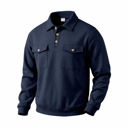 Men's Vintage Workwear Loose Fit Polo Collar Sweatshirt