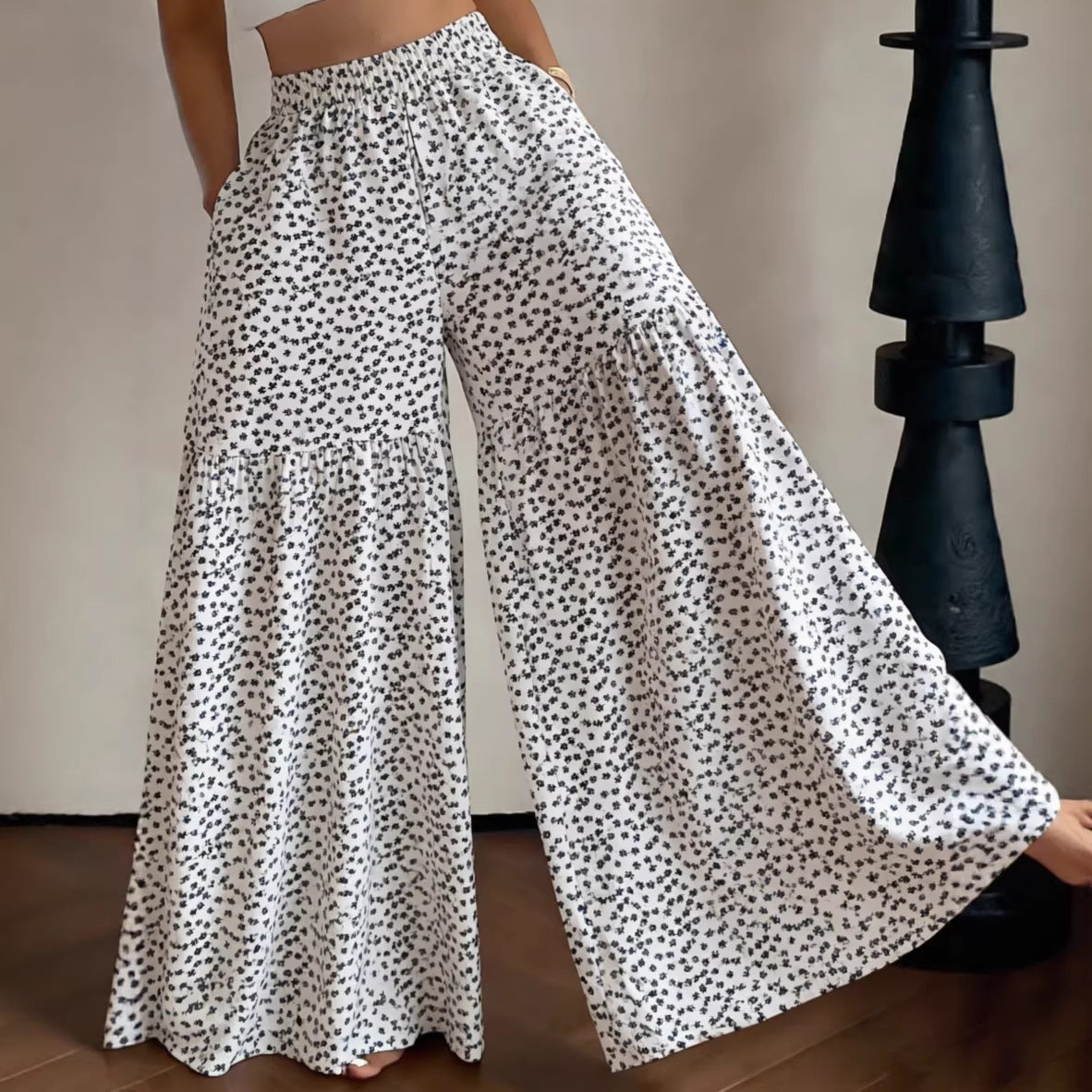 Women's 2026 New Floral High Waist Wide Leg Pants - Lightweight Flowy Boho Palazzo Trousers with Pockets for Casual Summer Wear