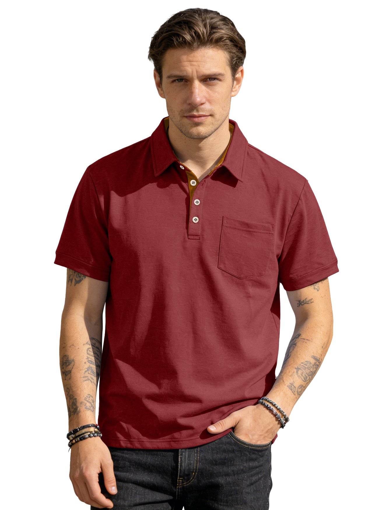 Men's Summer Spring Pocket Polo Shirt, Solid Color Short Sleeve Relaxed Fit Casual Business Top