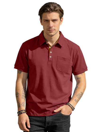 Men's Summer Spring Pocket Polo Shirt, Solid Color Short Sleeve Relaxed Fit Casual Business Top