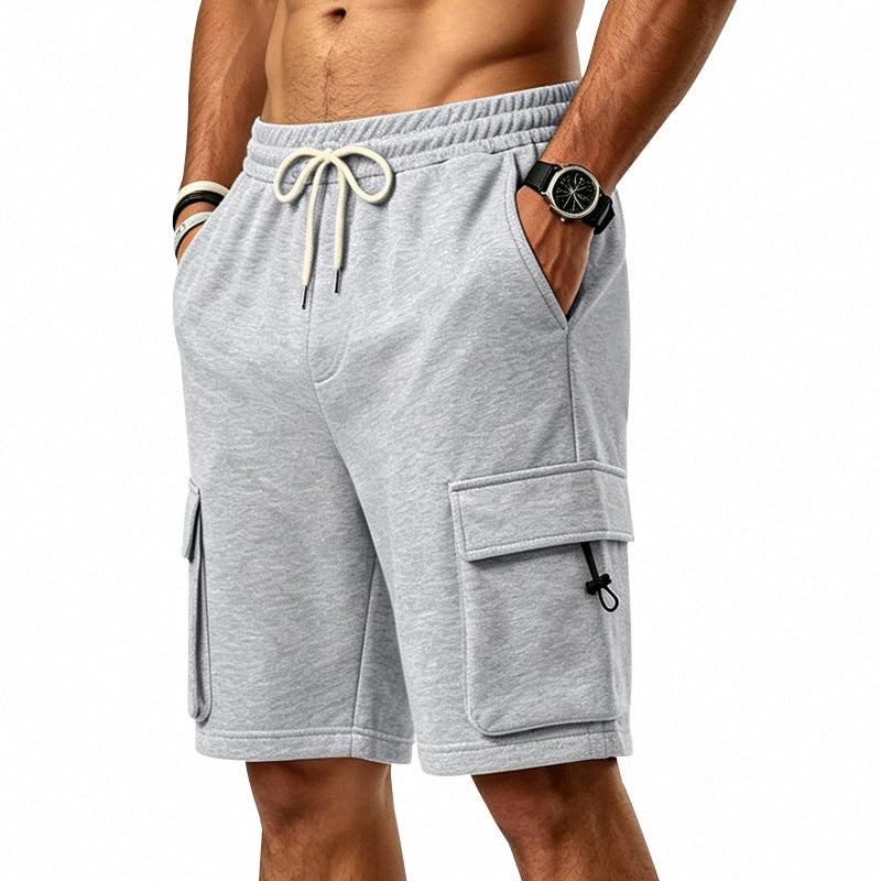 Men's Heavyweight French Terry Cargo Shorts - Knit Drawstring Casual Sweat Shorts with Pockets