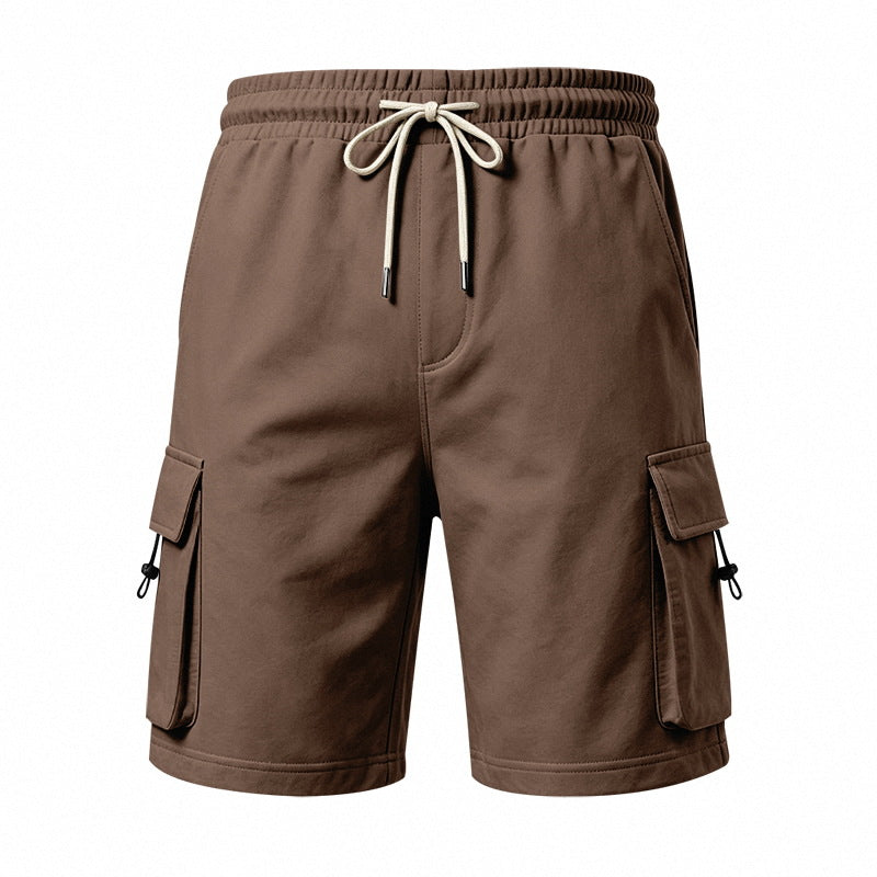 Men's Heavyweight French Terry Cargo Shorts - Knit Drawstring Casual Sweat Shorts with Pockets