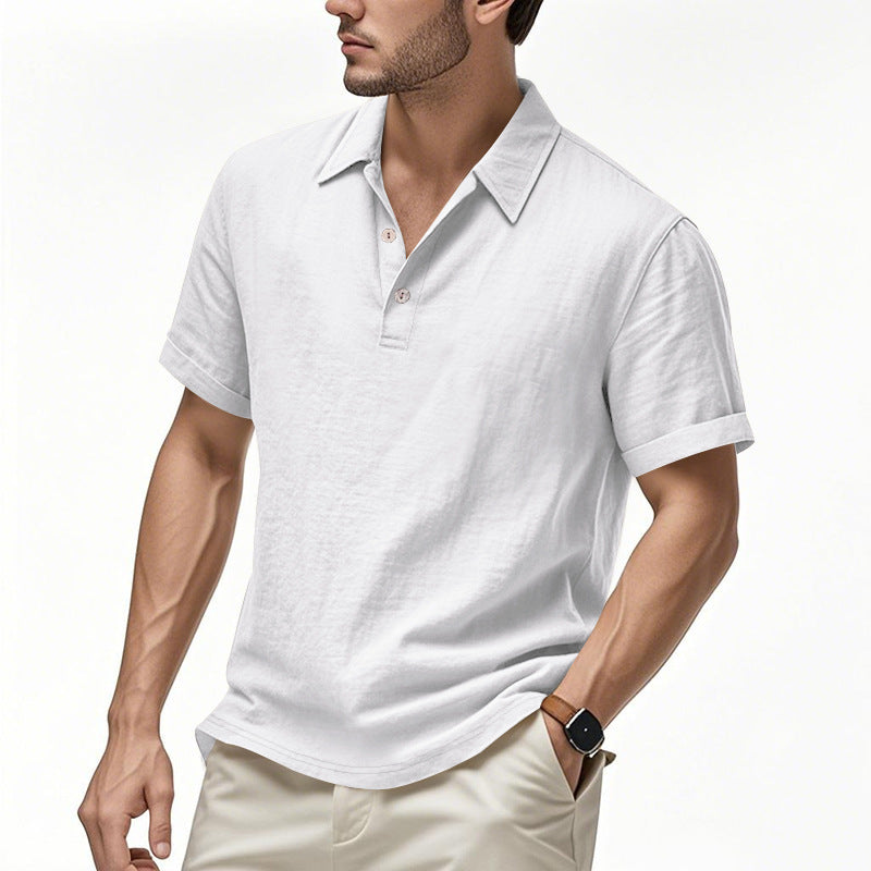 Men's Linen Short Sleeve Polo Shirt - Breathable Relaxed Fit for Summer Casual & Commute
