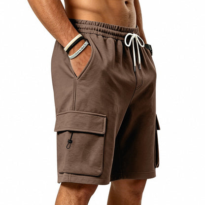 Men's Heavyweight French Terry Cargo Shorts - Knit Drawstring Casual Sweat Shorts with Pockets