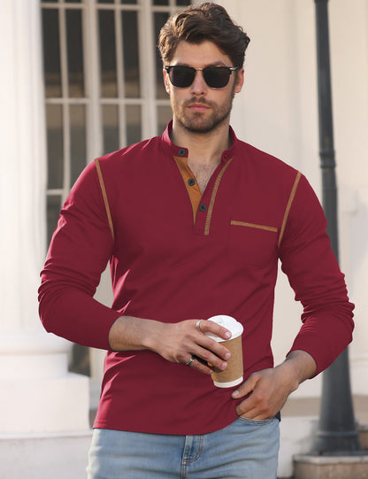 Men's Long Sleeve Henley with Contrast Trim