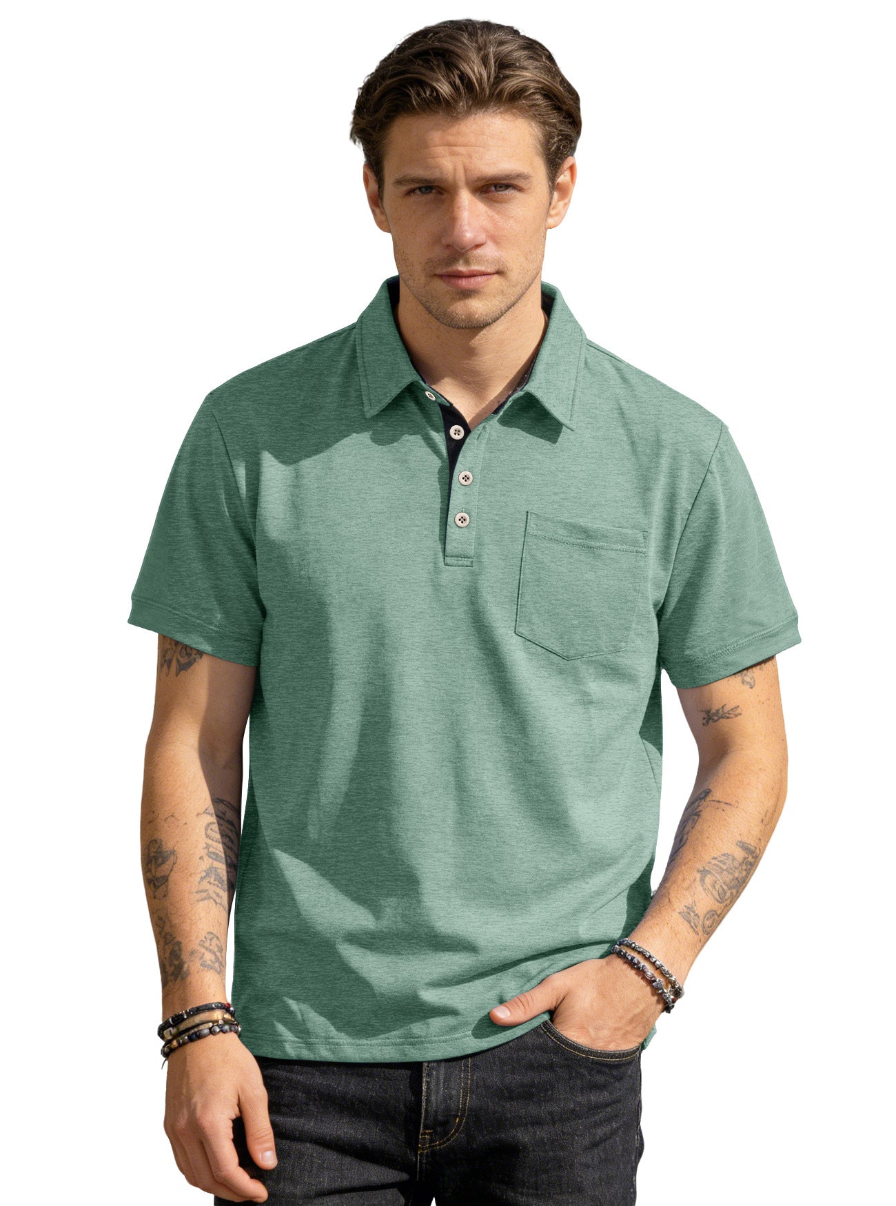 Men's Summer Spring Pocket Polo Shirt, Solid Color Short Sleeve Relaxed Fit Casual Business Top