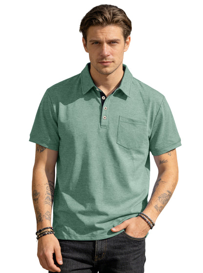 Men's Summer Spring Pocket Polo Shirt, Solid Color Short Sleeve Relaxed Fit Casual Business Top