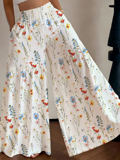Women's 2026 New Floral High Waist Wide Leg Pants - Lightweight Flowy Boho Palazzo Trousers with Pockets for Casual Summer Wear