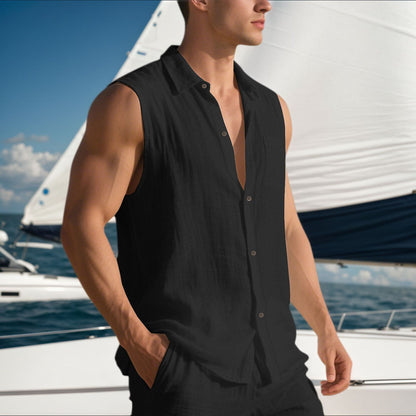 Men's Summer Trendy Linen Sleeveless Button Down Shirt