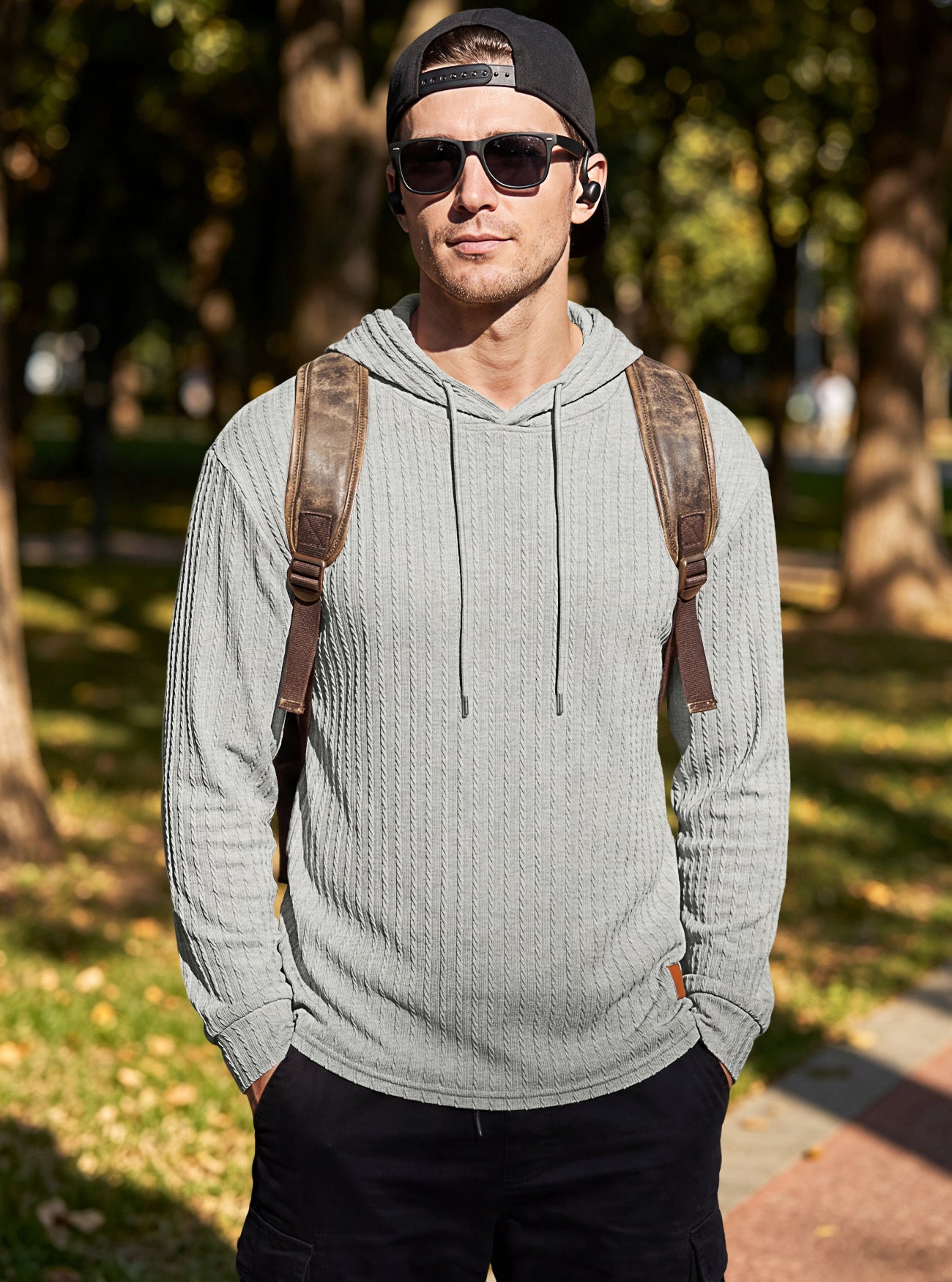 Men's Textured Hooded Polo - Quick-Dry Loose Knit Top