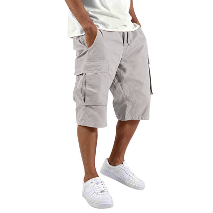 Men's Cotton Casual Cargo Shorts with Drawstring and Pockets