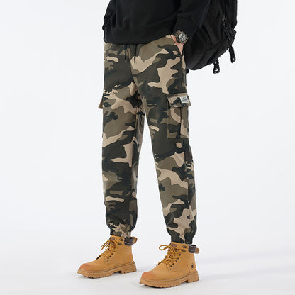 Men's Camo Cargo Joggers, Loose Fit Multi-Pocket Casual Street Pants