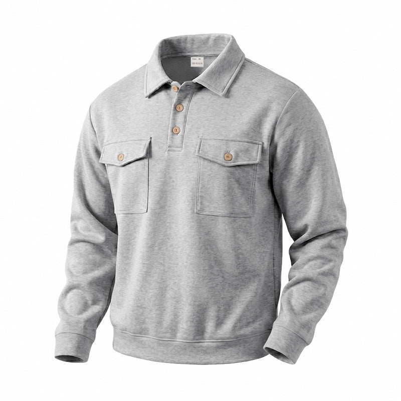 Men's Vintage Workwear Loose Fit Polo Collar Sweatshirt