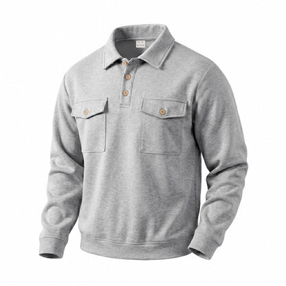 Men's Vintage Workwear Loose Fit Polo Collar Sweatshirt