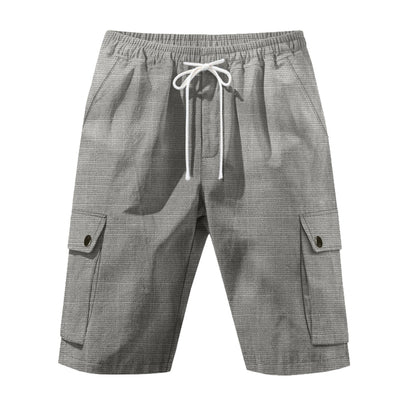 Men Linen Elastic Waist Casual Cargo Shorts